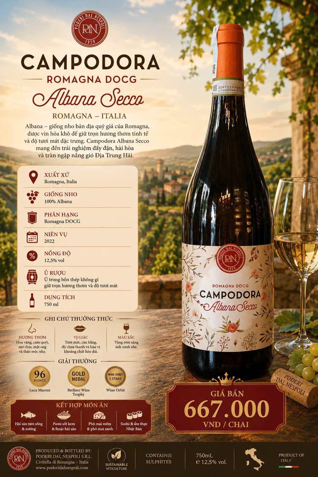 Poderi Dal Nespoli Campodora Albana Secco Romagna DOCG 2022