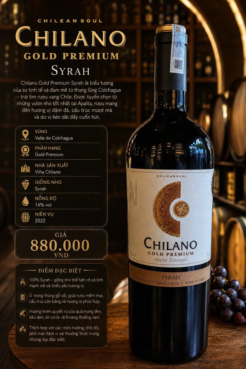 Chilano Gold Premium Syrah Apalta Vineyard 2022