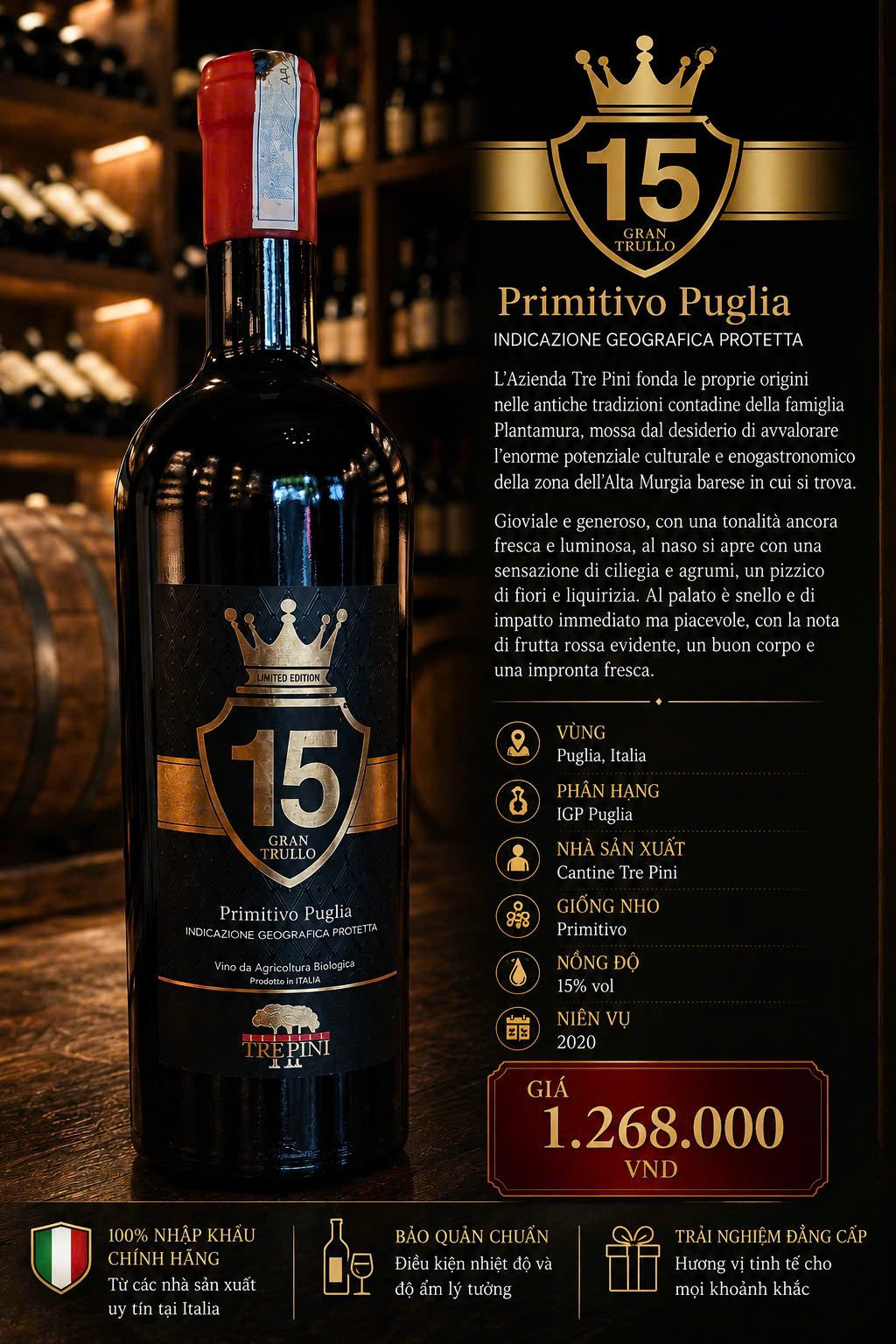Cantine Tre Pini "15 Gran Trullo" Primitivo Puglia IGP 2020