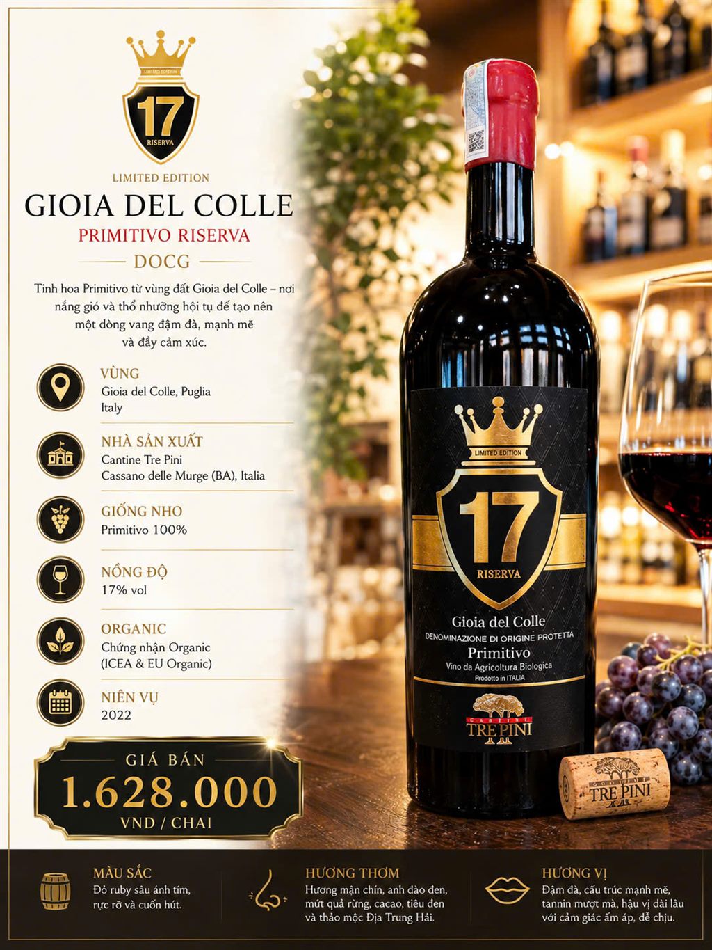 Cantine Tre Pini "17 Riserva" Gioia del Colle Primitivo Riserva DOCG 2022